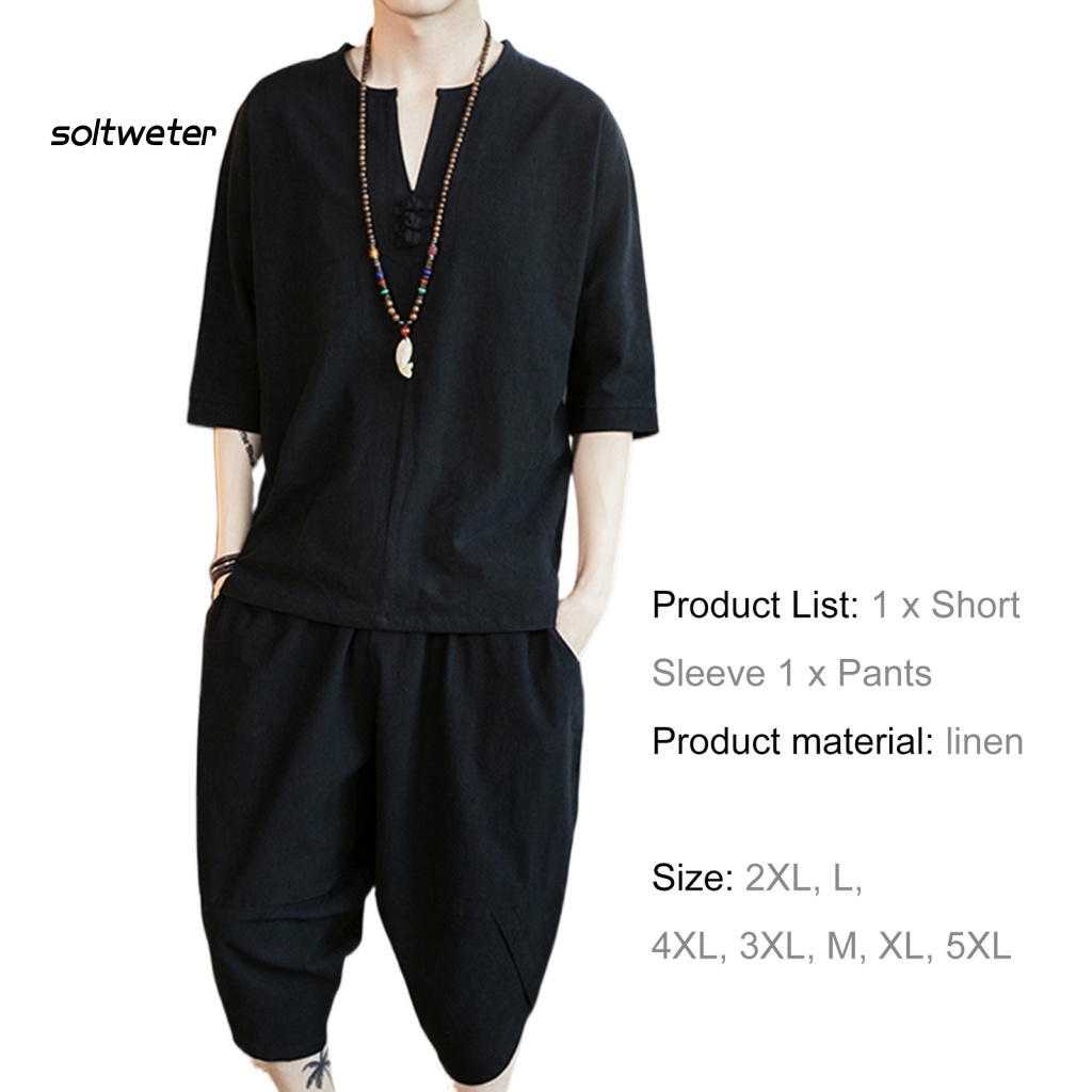 1 Bộ Quần Capri Màu Trơn Dáng Suông Có Túi Phong Cách Trung Hoa