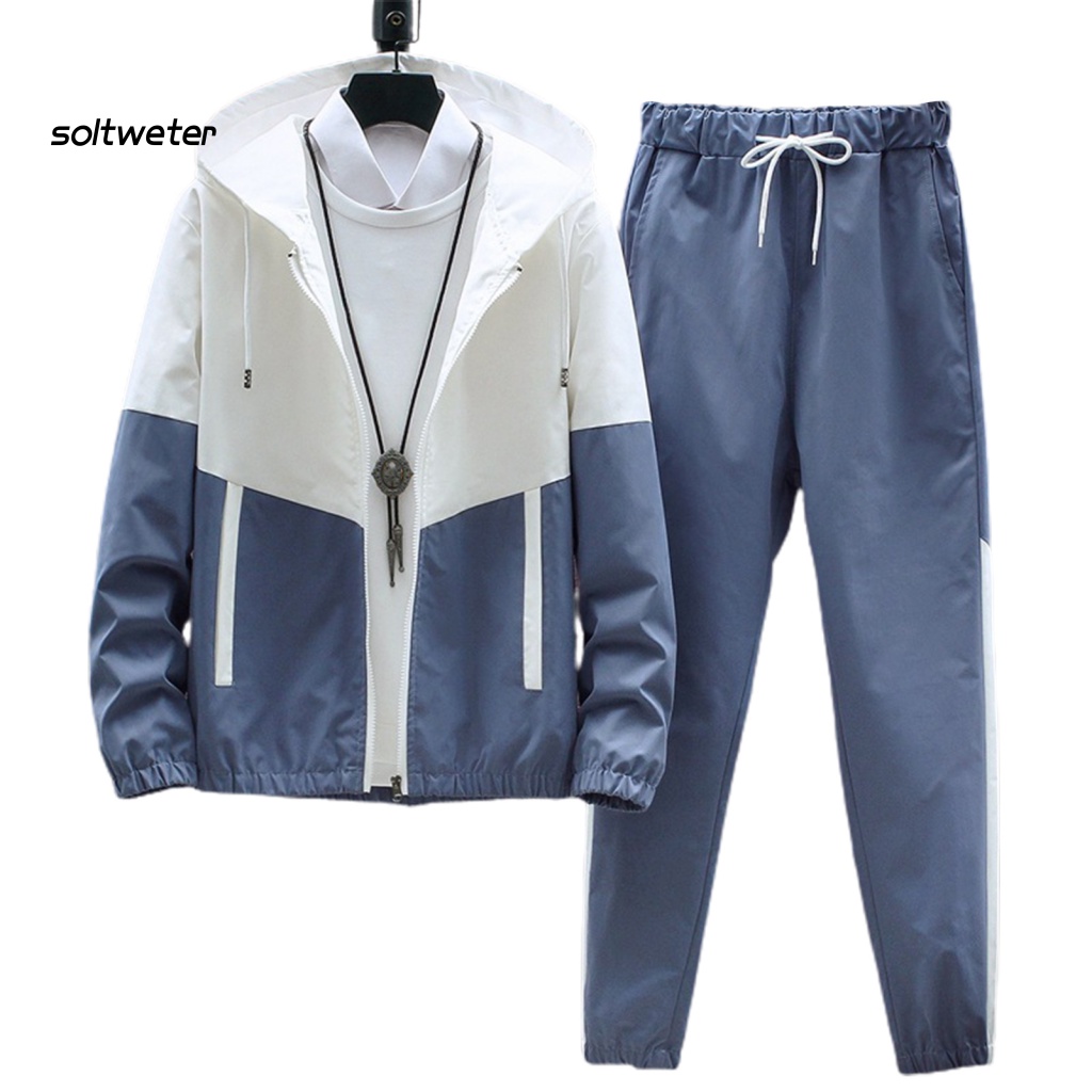 1 Bộ Áo Khoác Có Nón + Quần Dài Dáng Rộng Khóa Kéo Khối Màu Sắc Phong Cách Hip Hop Thời Trang Xuân Thu