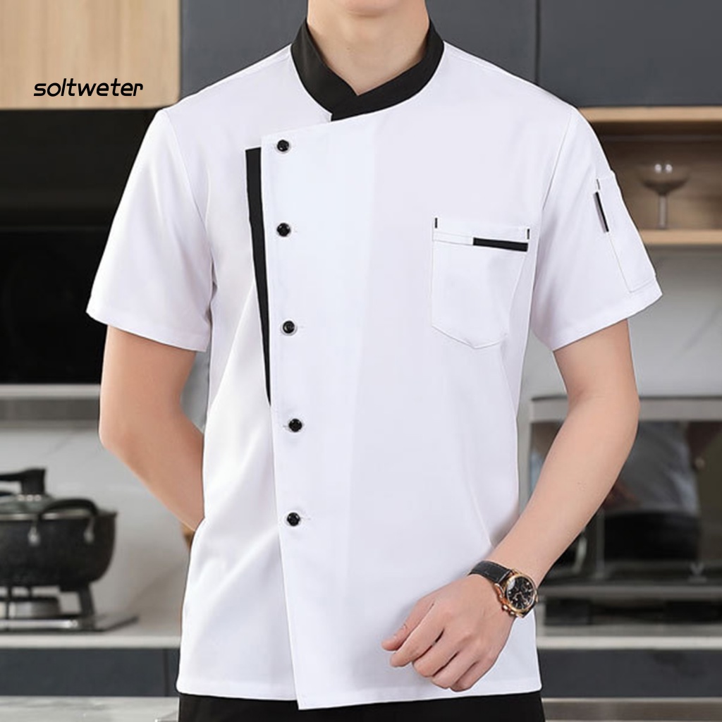 Bộ 3 Tạp Dề Đồng Phục Đầu Bếp Nhà Hàng Khách Sạn Tay Ngắn Cổ Đứng Cài Khuy Kiểu Dễ Thương