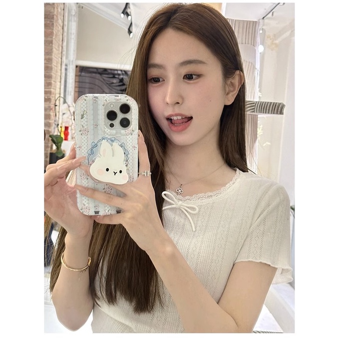 Áo Thun Dệt Kim Ngắn Tay Thắt Nơ Phong Cách Mới Mùa Hè Cho Nữ