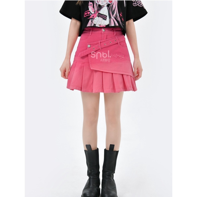 Y2k Chân Váy Jean Denim Chữ a Xếp Ly Lưng Cao Màu Hồng Gradient Ngọt Ngào Dễ Phối Đồ Thời Trang Mùa Hè Cho Học Sinh Nữ