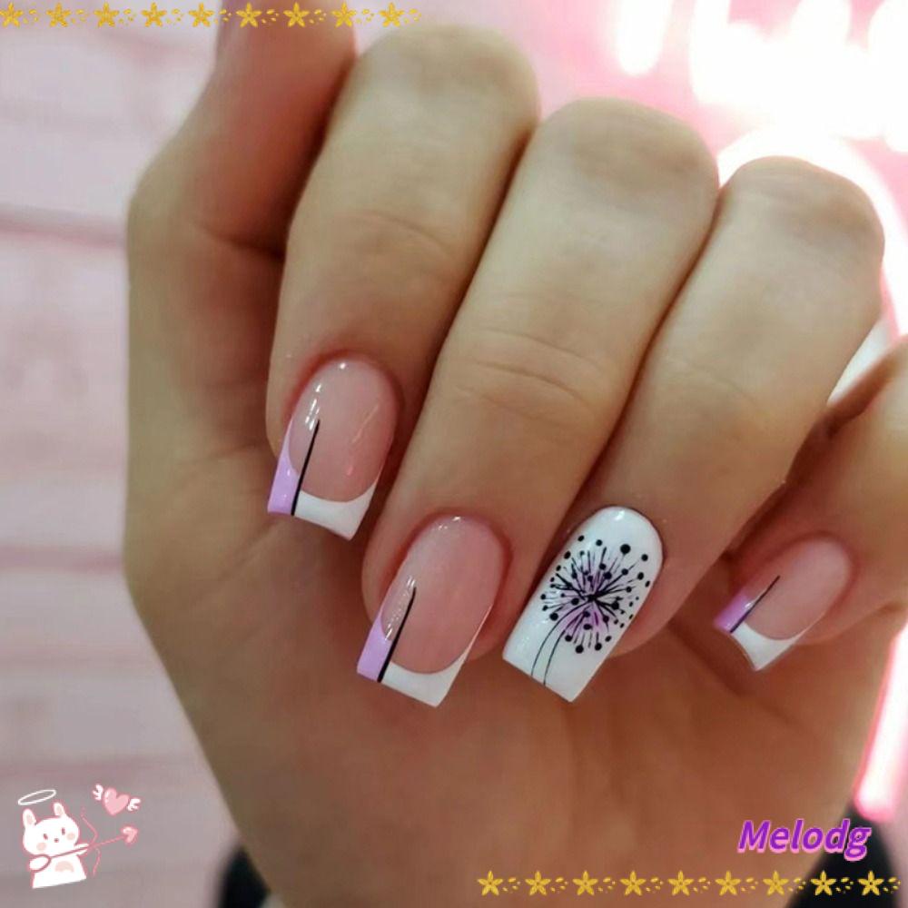 Bộ 24 Móng Tay Giả Dạng Nhấn Họa Tiết Trái Tim Màu Tím DIY