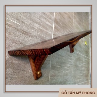 Kệ gỗ tự nhiên, kệ để đồ decor kèm cặp eke chân kệ dài 40cm | Kệ bàn gỗ