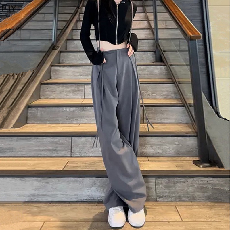 Quần ống rộng Lưng Thun Cột Dây Màu Trơn Phong Cách Đường Phố Đơn Giản Dễ Phối Đồ PJ