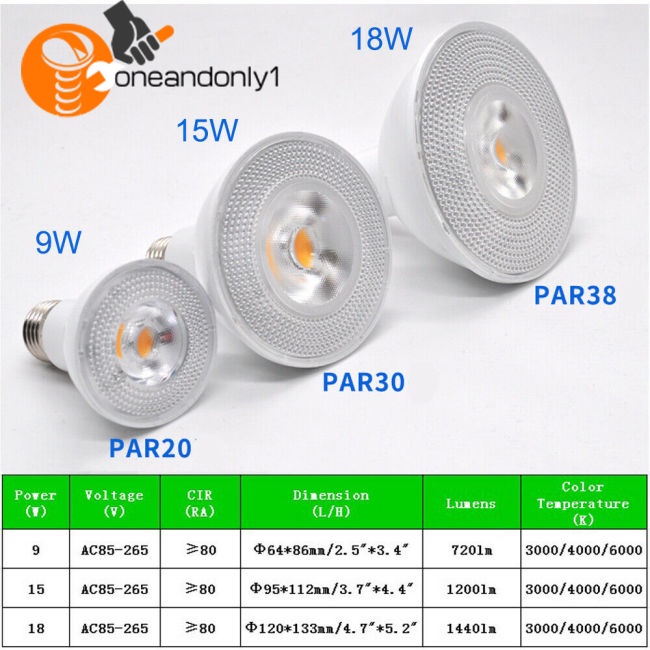Bóng Đèn LED PAR20 PAR30 PAR38 9W / 15W / 18W AC85-265V E27