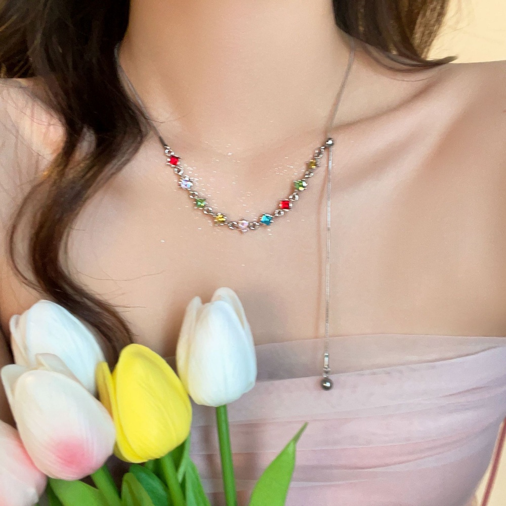 Vòng Cổ Tua Rua Ghép Nối Bằng Đá Zircon Màu Cầu Vồng Cá Tính Thời Trang 2023