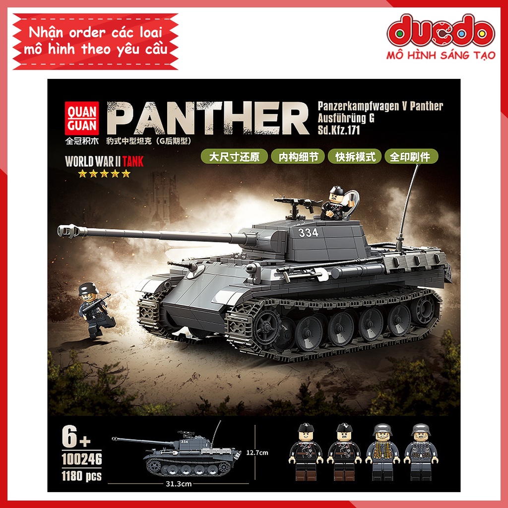 Lắp ghép Siêu tank hạng trung của Đức Panther Ausfuhrung - Đồ chơi Xếp hình Mô hình WW2 QuanGuan 100246