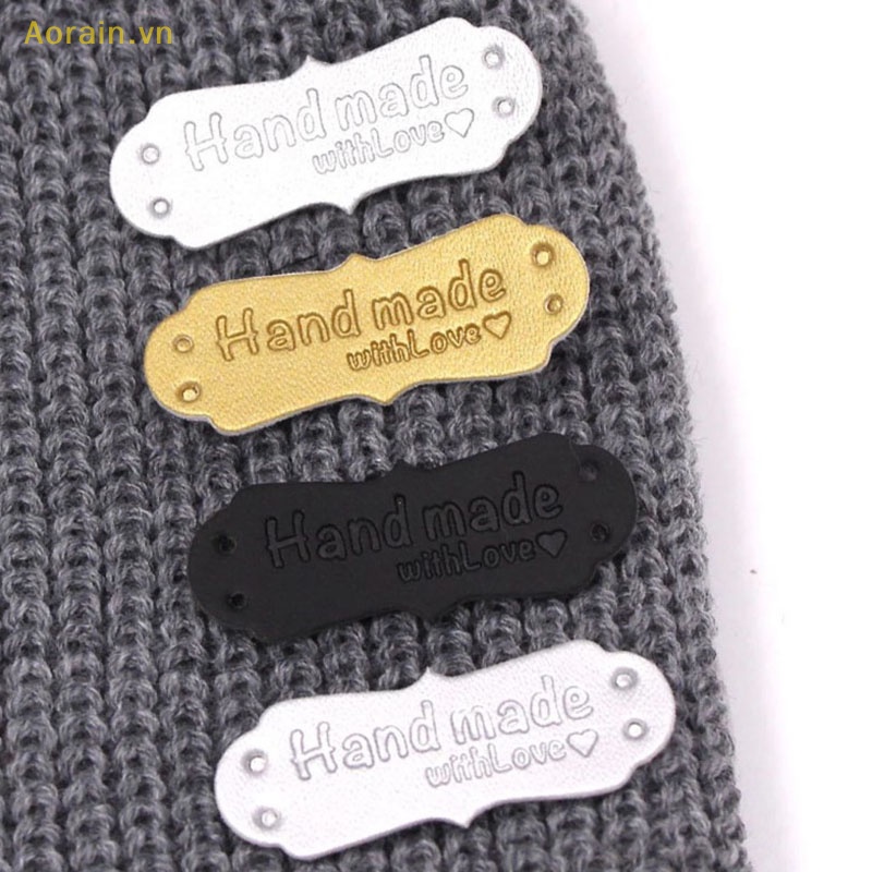 Set 50 Thẻ Da PU In Chữ Handmade With Love Dùng Để May Vá / Làm Đồ Thủ Công DIY