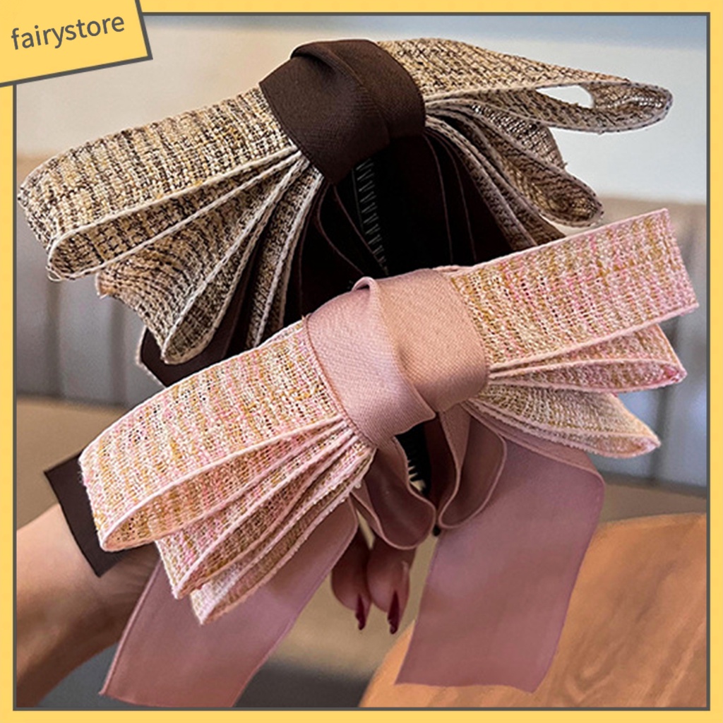 [FRO] Kẹp Tóc Dạng Dọc Đính Nơ Lớn Tinh Tế Thủ Công Không Dễ Rơi Cho Nữ