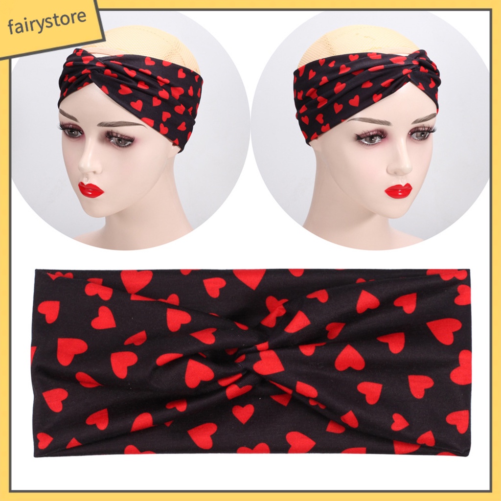 Băng Đô Cài Tóc Co Giãn Tốt In Họa Tiết Trái Tim Xinh Xắn Thời Trang