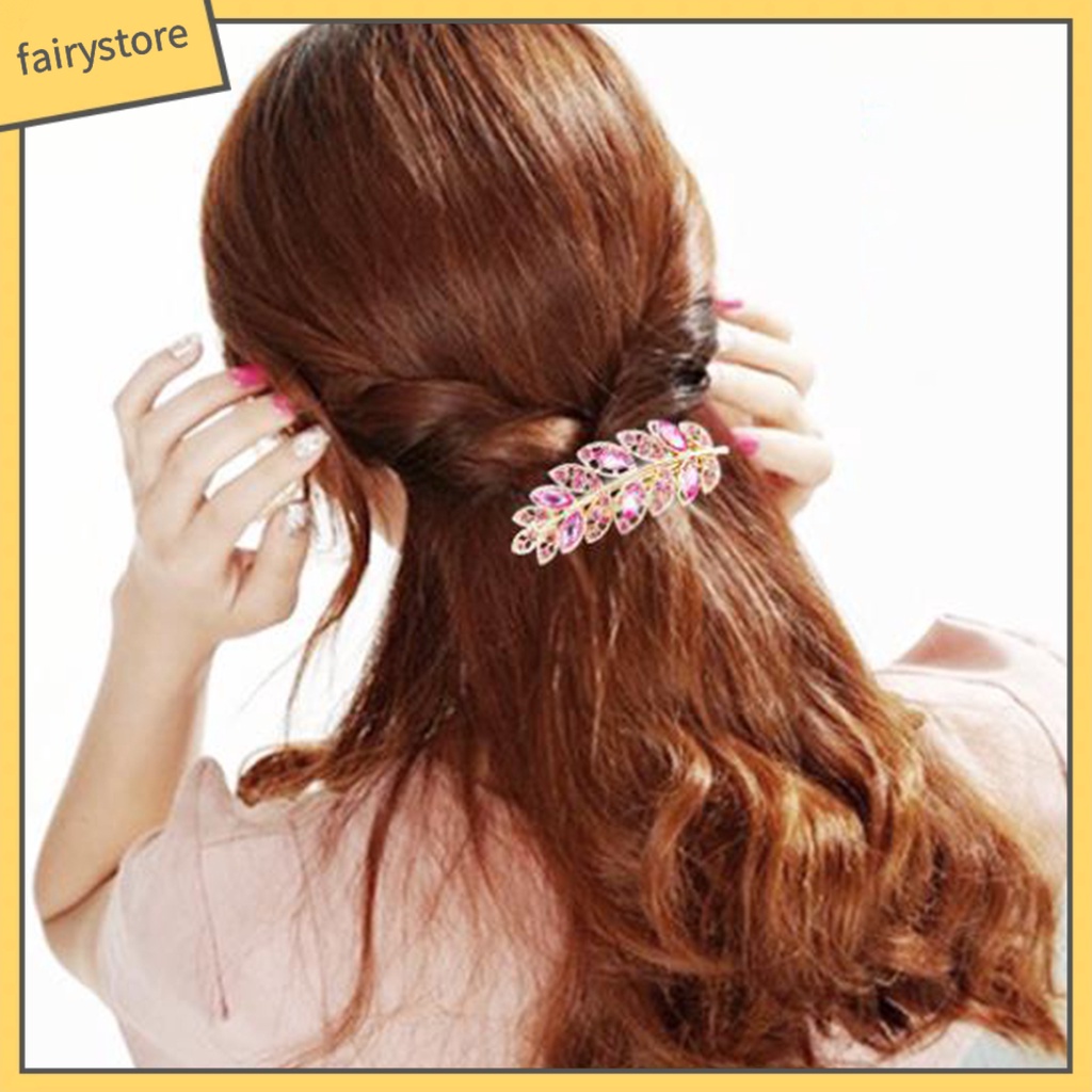 Kẹp Tóc Hợp Kim Hình Chiếc Lá Đính Đá Pha Lê Thời Trang Cho Nữ