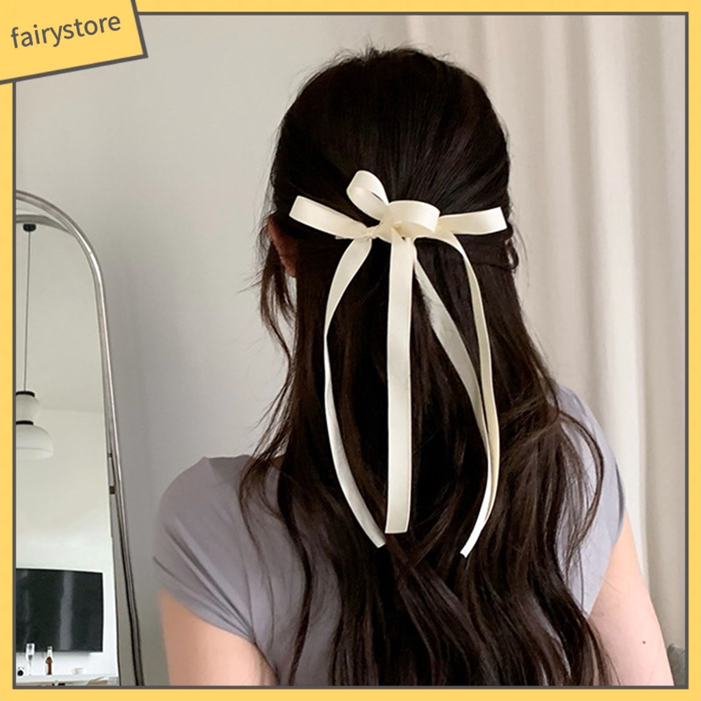 Kẹp Tóc Thắt Nơ Ruy Băng Màu Trơn Hai Lớp Chống Trượt Trọng Lượng Nhẹ Cho Nữ