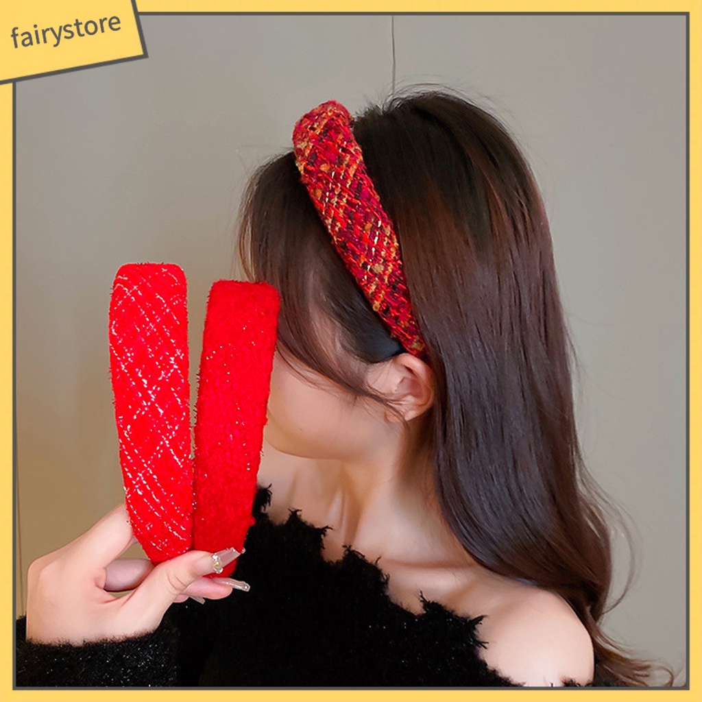 Băng Đô Bện Sợi Co Giãn Chống Trượt Màu Trơn Phong Cách Năm Mới Cho Nữ