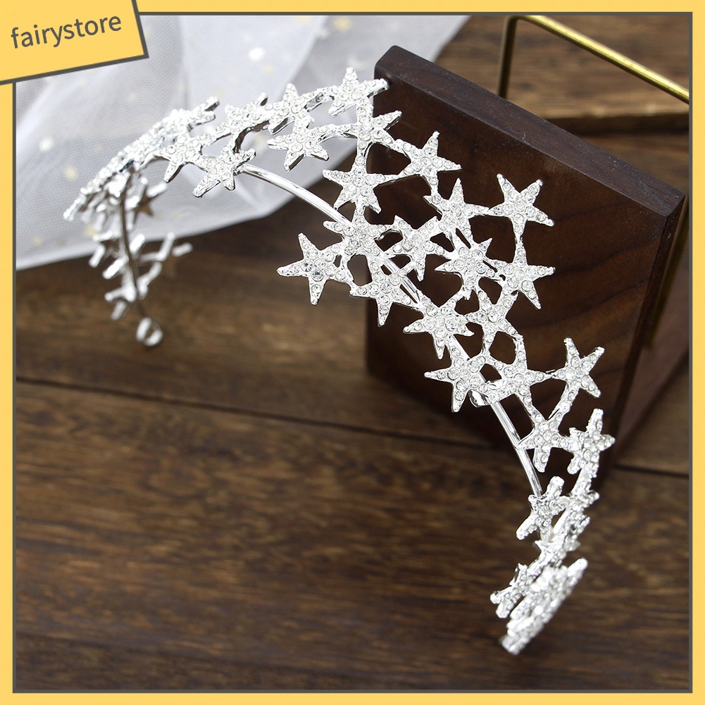 Vương Miện Cài Tóc Hình Ngôi Sao Đính Đá Lấp Lánh Cho Cô Dâu