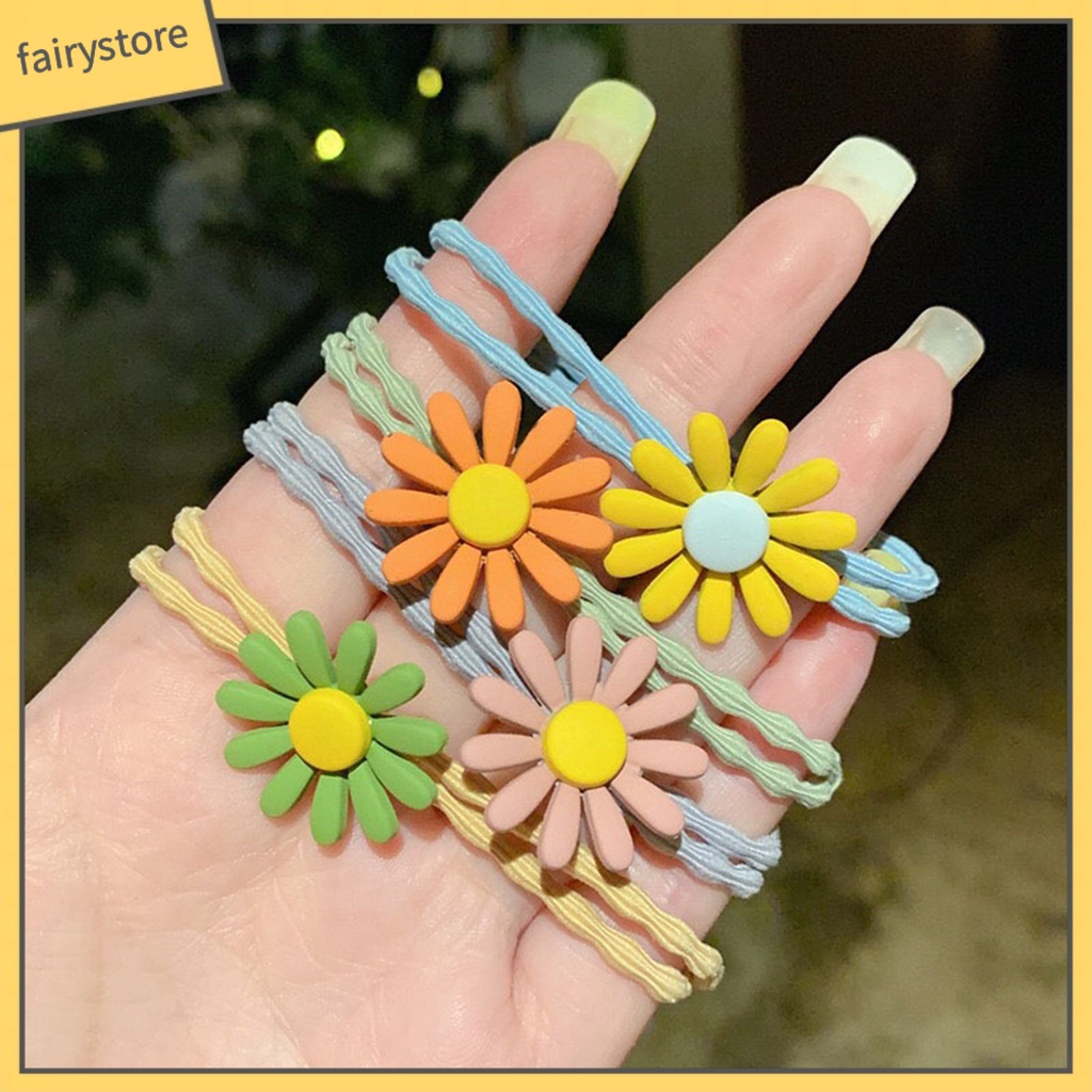 Dây Cột Tóc Co Giãn Đính Hoa 3D Bằng Nhựa Resin Có Thể Giặt Rửa Cho Bé