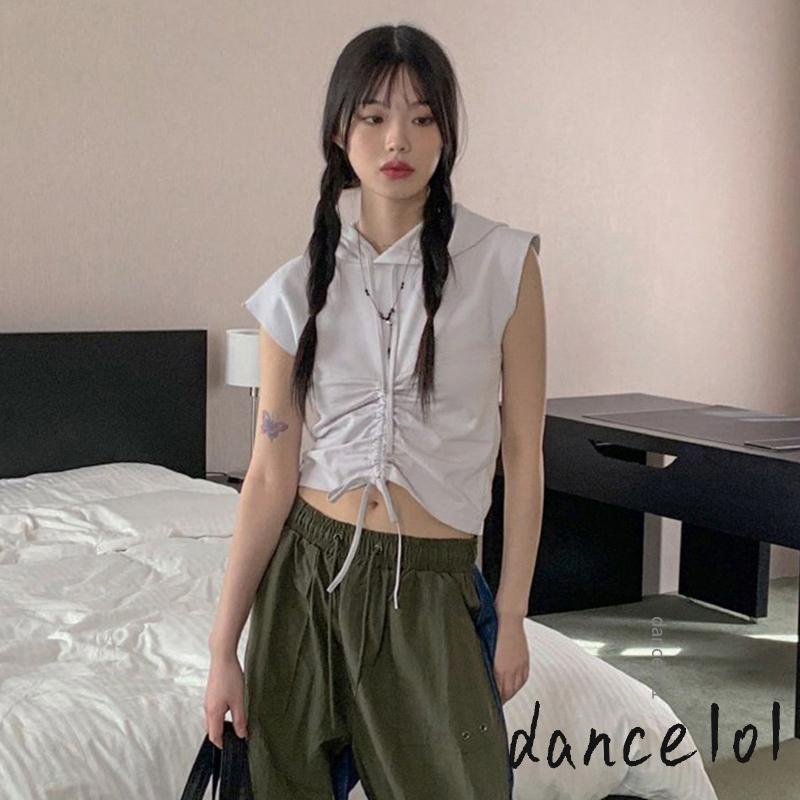 Áo Thun Nhảy Múa 1O1 Tay Ngắn Màu Trơn Phối Dây Rút Cho Nữ