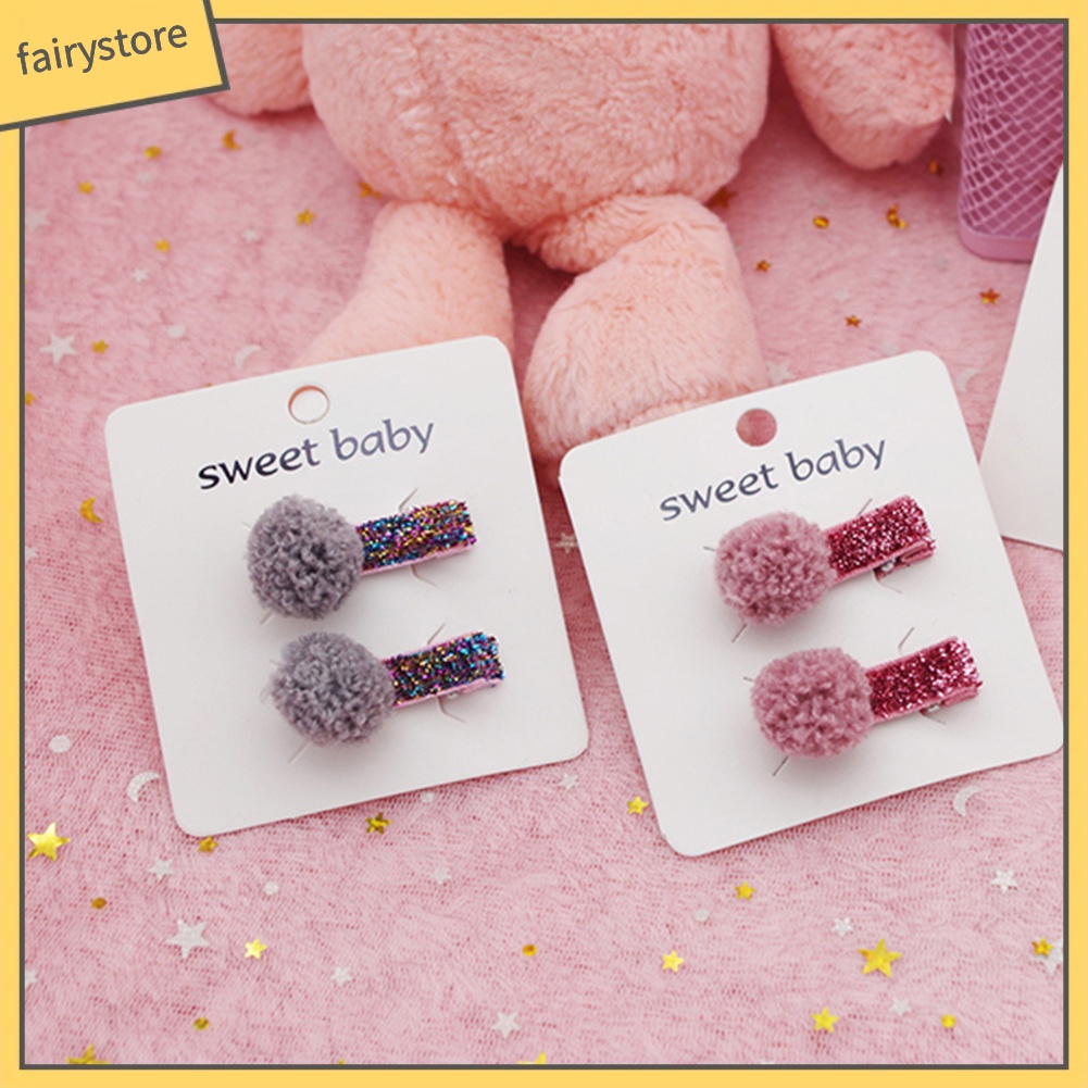 Set 2 Kẹp Tóc Mini Đính Bóng Lông Xinh Xắn Cho Bé Gái