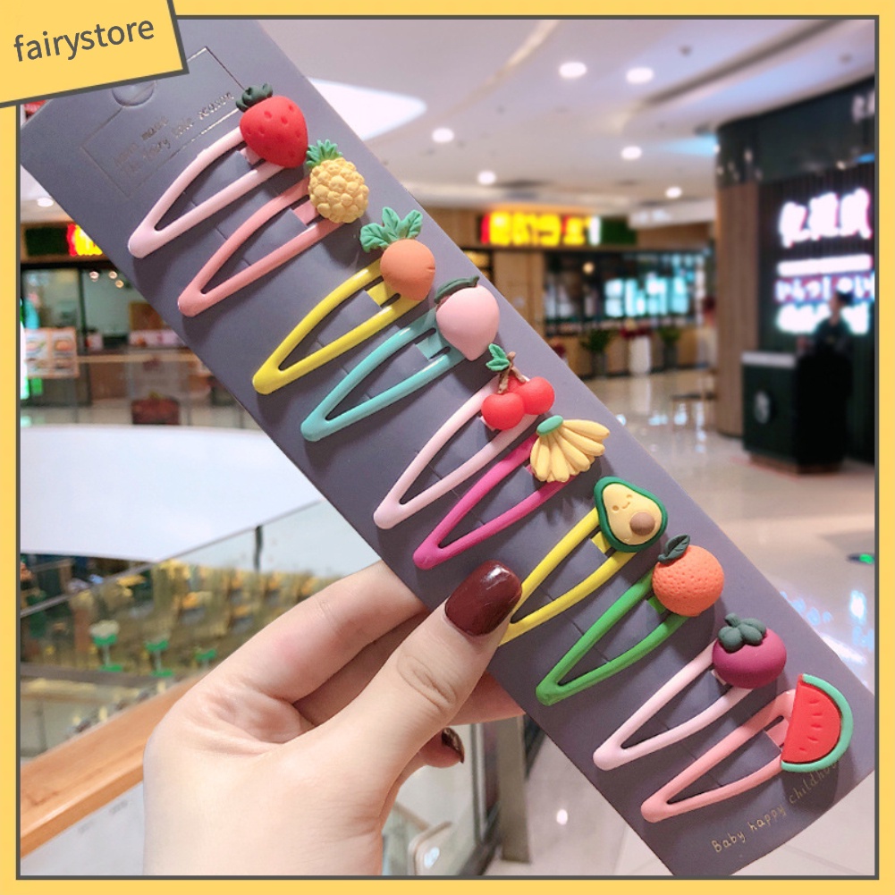 Set 10 Kẹp Tóc Hình Cây Dù / Hoa / Trái Cây Dễ Thương Cho Bé Gái