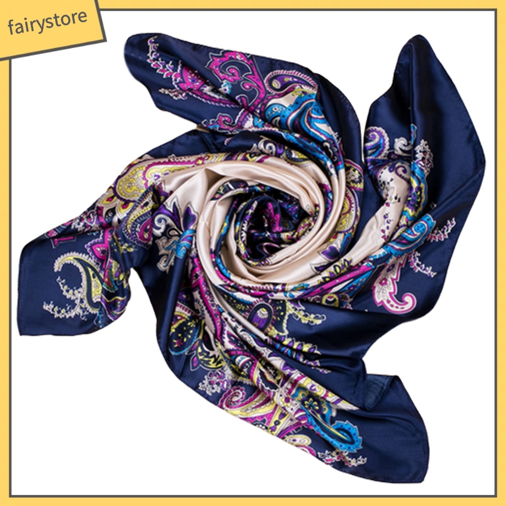 Khăn Lụa Vuông 90x90cm In Họa Tiết Hoa Đa Ứng Dụng Cho Nữ