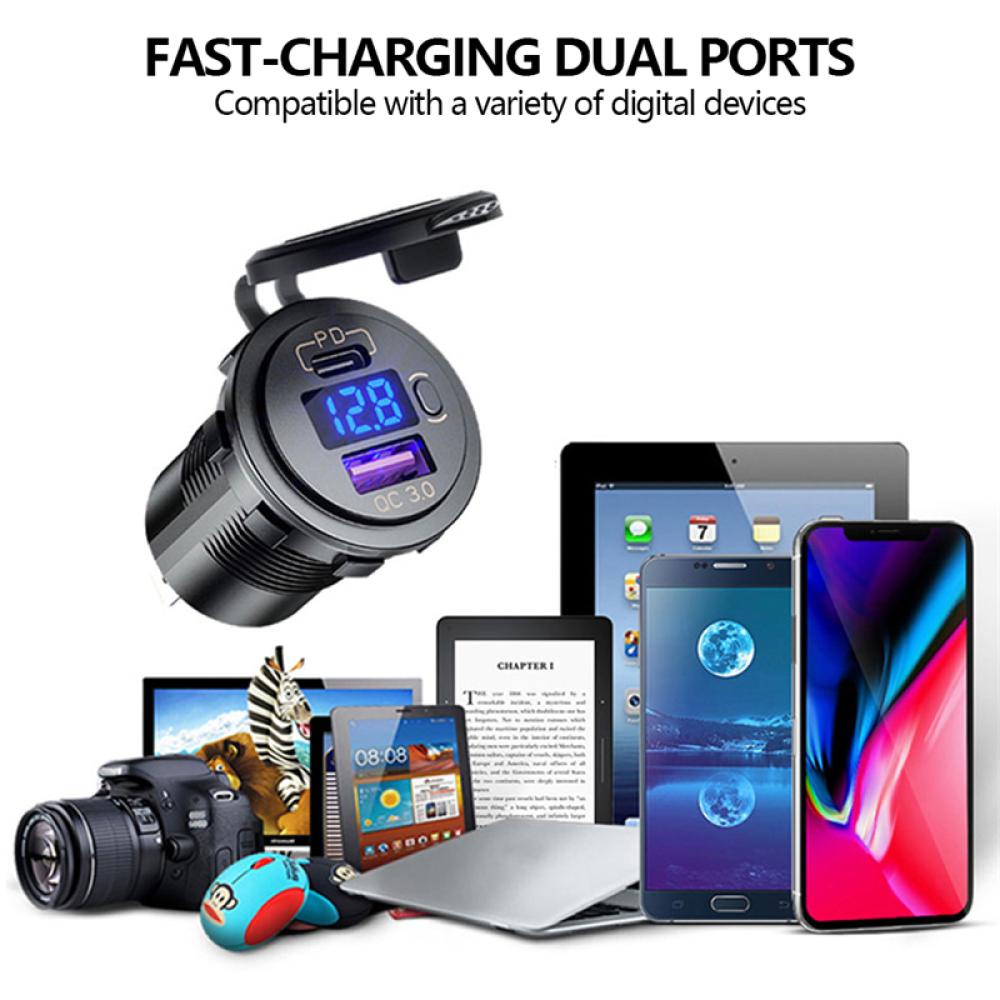 Ổ Cắm Sạc USB 12V 48W PD Type C Và QC3.0 Cổng USB Cho Xe Hơi / Tàu Thuyền / Xe Tải / Xe Tải G5I4
