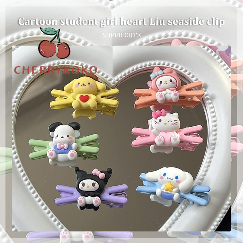 🍒🍒CHERRYKOKO Sanrio Kẹp Tóc Mái Ngang Hình Chữ X Cinnamoroll Dog Kuromi Hoạt Hình Dễ Thương Cho Nữ Sinh
