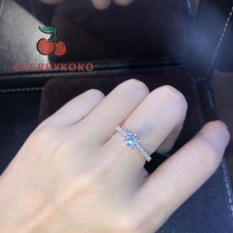 🍒🍒CHERRYKOKO Nhẫn đính hôn kim cương vàng trắng nữ