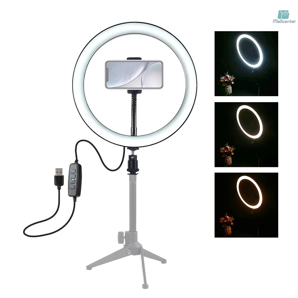 10&quot; Dimmable LED Selfie Round Light Brightness Adjustable Lamp for Live Broadcast Selfie Photography Video with Mobile Phone Bracket
