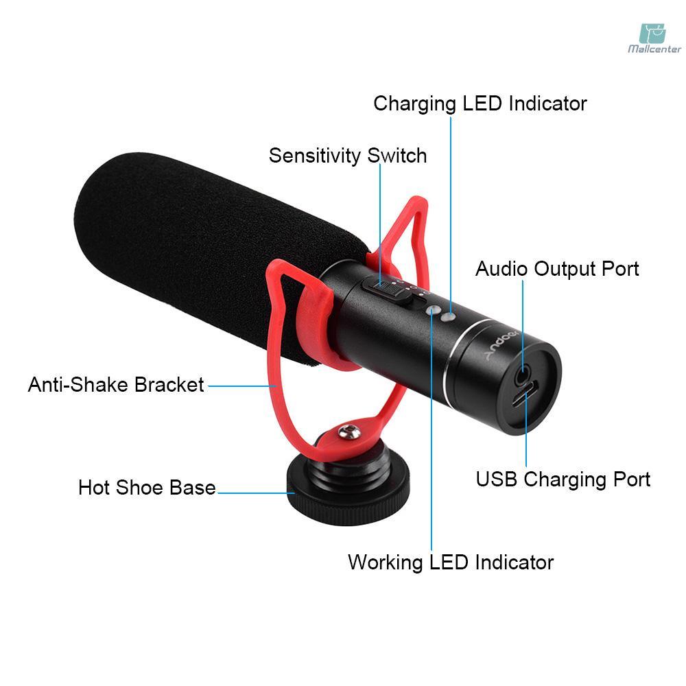 Andoer Video Microphone On-Camera Condenser Mic Accessories with Windproof Cotton Shock Absorption Bracket for Interview Recording Live Streaming