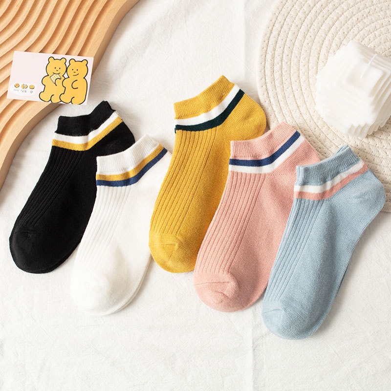 Vớ Cotton Cổ Thuyền Họa Tiết Kẻ Sọc Đơn Giản Thời Trang 2022 Cho Nữ