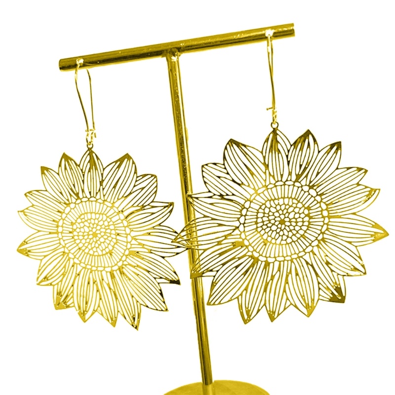 Bông Tai Hình Hoa Hướng Dương Bằng Đồng Thau Phong Cách Bohemian