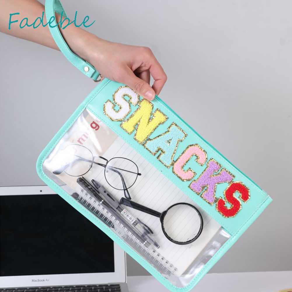 Túi Đựng Mỹ Phẩm Bằng PVC Chenille Trong Suốt In Chữ Có Khóa Kéo Tiện Dụng Mang Theo Du Lịch