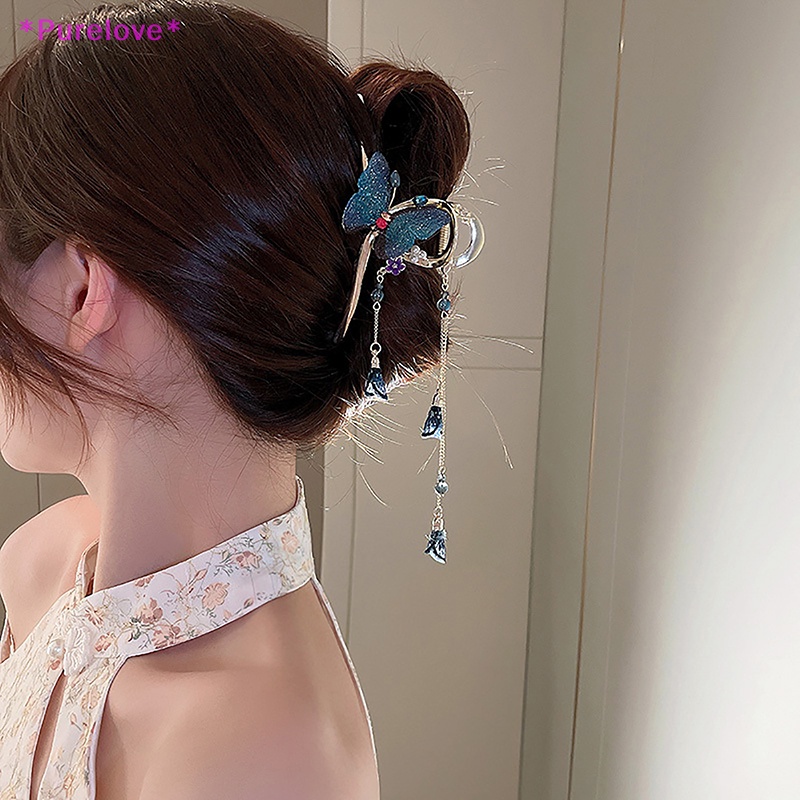 Kẹp Tóc Kim Loại Hình Bướm Đính Đá Pha Lê Phong Cách Hàn Quốc Cho Nữ Mới