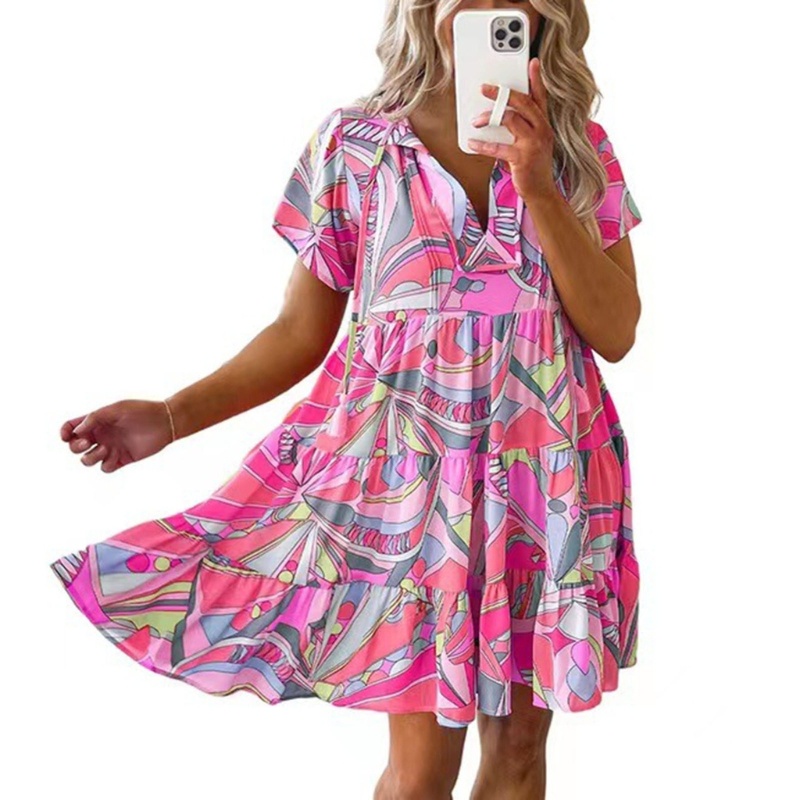 Đầm Mini Tay Ngắn Cổ Chữ V Thời Trang Mùa Hè 2023 Cho Nữ