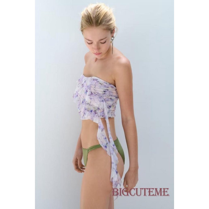 Áo Croptop Trễ Vai Nhún Bèo Họa Tiết Hoa Thời Trang Cho Nữ