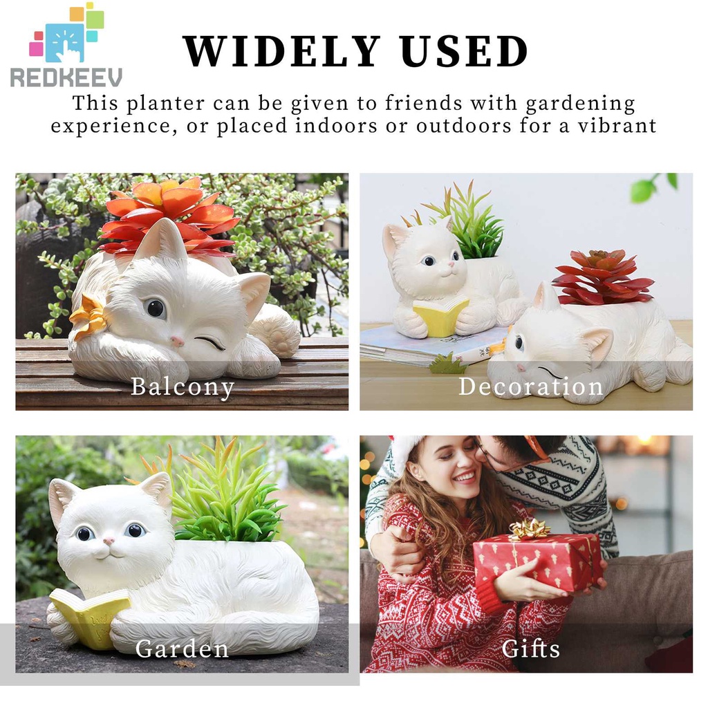 Chậu Hoa Hình Mèo Bằng Nhựa Resin Để Bàn Trang Trí Nhà Cửa