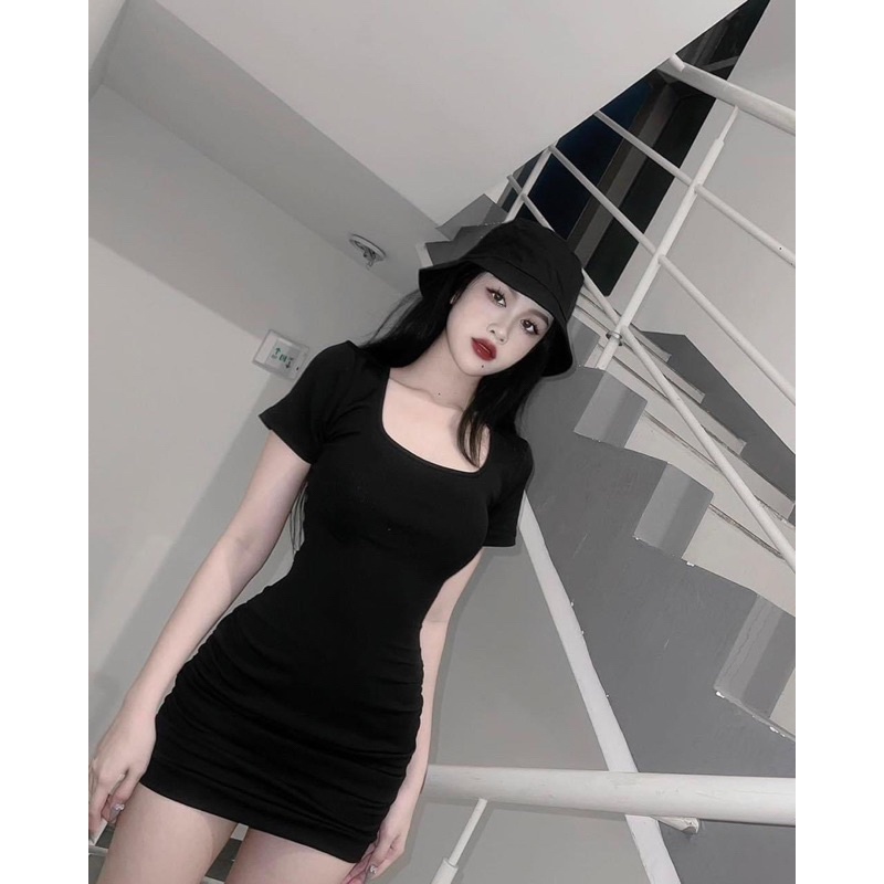 ĐẦM BODY ÔM XINH ĐẸP ĐEN KHOÉT LƯNG  NHÚN GB alohashop91