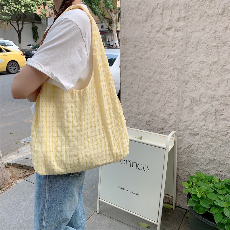Túi Đeo Vai Bằng Vải Canvas Cỡ A4 53cm Cỡ Lớn Họa Tiết Sọc Caro Thời Trang Mới Cho Nữ
