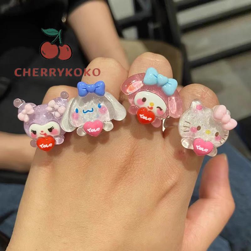 🍒🍒CHERRYKOKO SANRIO Nhẫn Hình Chú Chó Cinnamon Dễ Thương Có Thể Điều Chỉnh Kulomi Cho Nữ