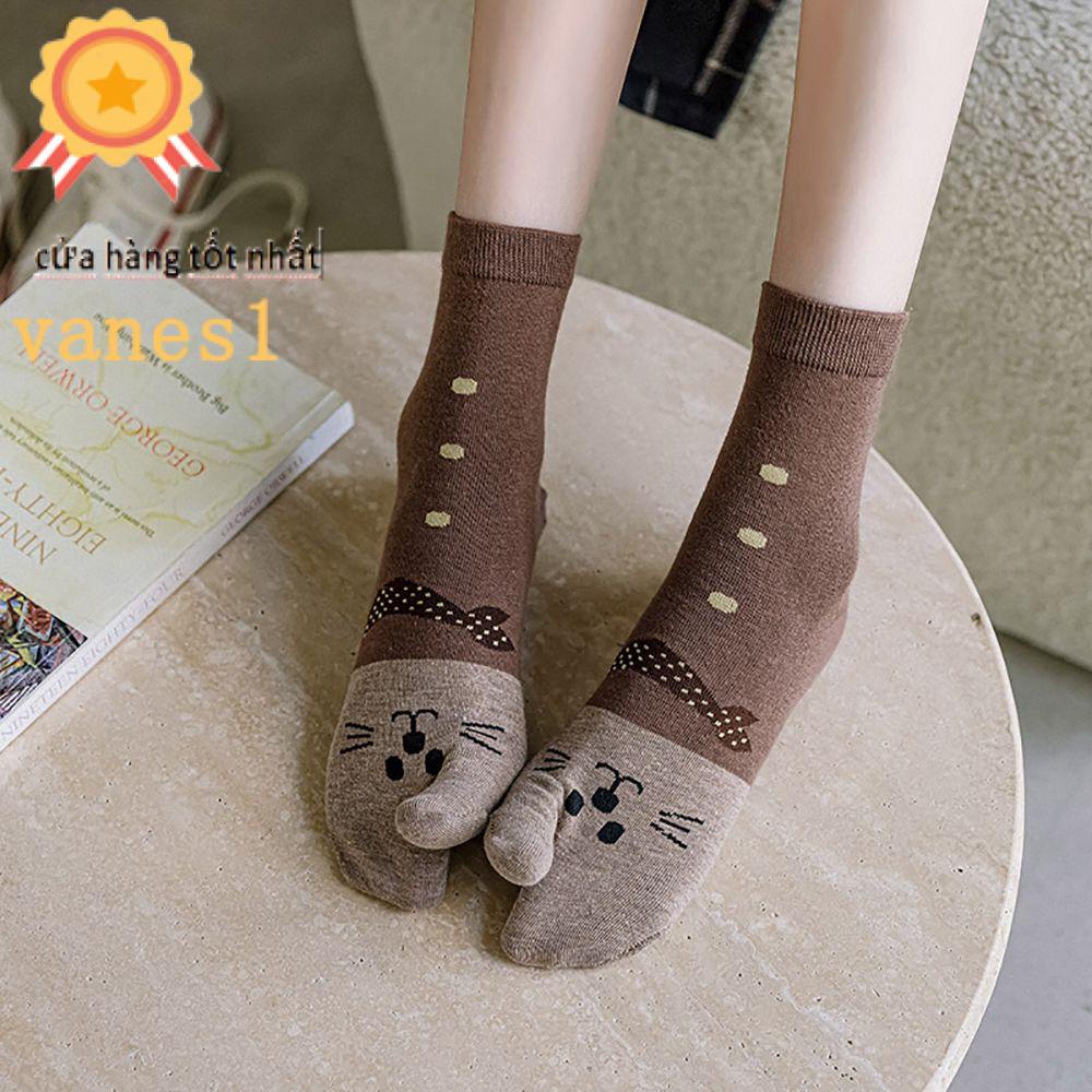 Tất Cotton Xỏ Ngón In Hình Mèo Dễ Thương Thoải Mái Thời Trang Cho Nữ 1
