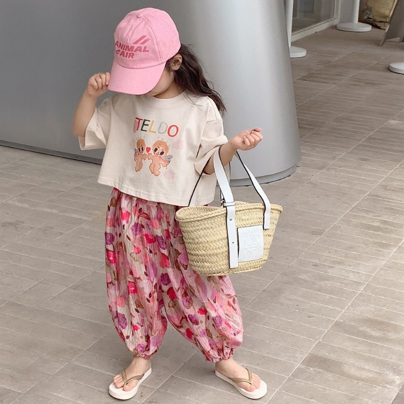 Bộ Đồ Ngắn Tay Họa Tiết Hoạt Hình Thời Trang Mùa Hè Hàn Quốc 2023 Dành Cho Bé Gái