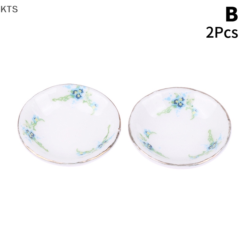 Set 2 Đĩa Chén Mini Tỉ Lệ 1: 12 Xinh Xắn Dùng Để Trang Trí Nhà Búp Bê