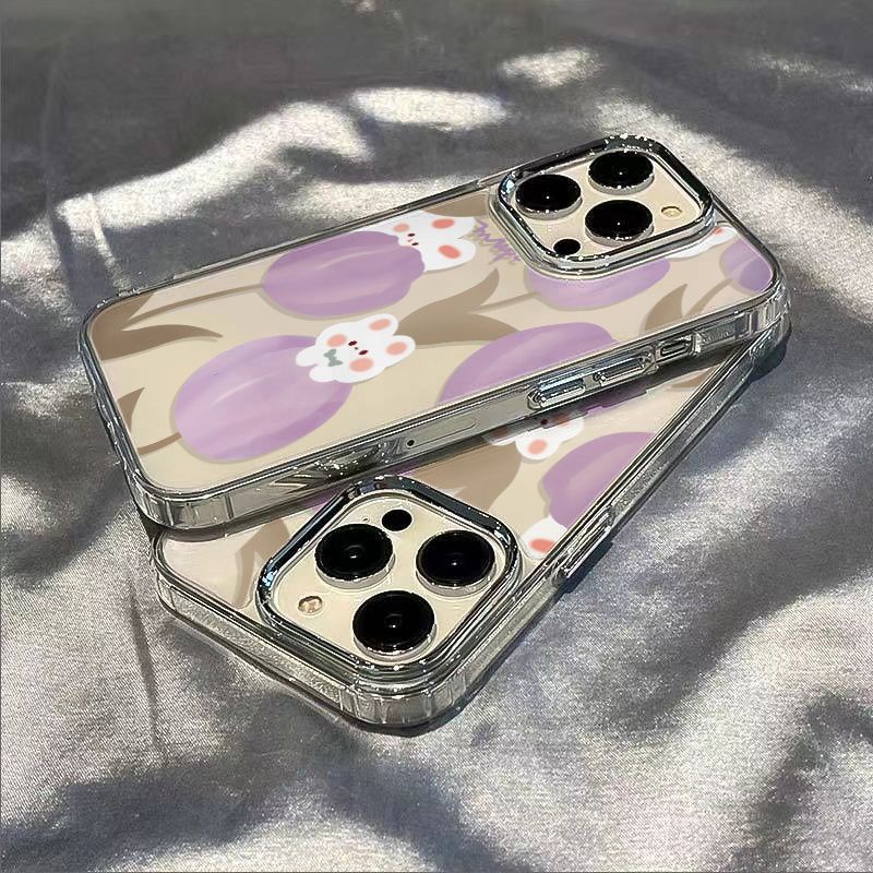 ✅Ốp Điện Thoại Dẻo Họa Tiết Hoa Tulip &amp; Chú Thỏ Dễ Thương Chống Sốc Cho iPhone12max 7plus13 14pro 11 12Max 8 BMS0