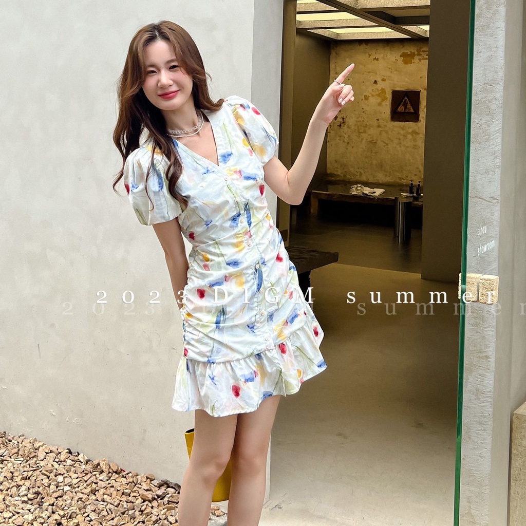 Đầm Cổ Chữ V Thiết Kế Mới Xinh Xắn Thời Trang Mùa Hè Theo Phong Cách Pháp