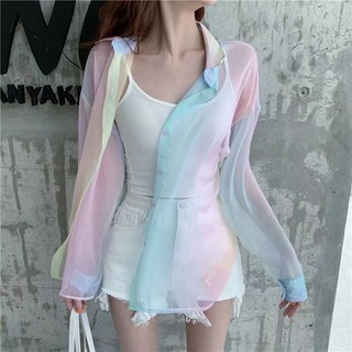 Áo Khoác Cardigan Chiffon Dáng Rộng Tay Dài Chống Nắng Size S-3XL Phong Cách Hàn Quốc Thời Trang Đi Bơi / Du Lịch Mùa Hè
