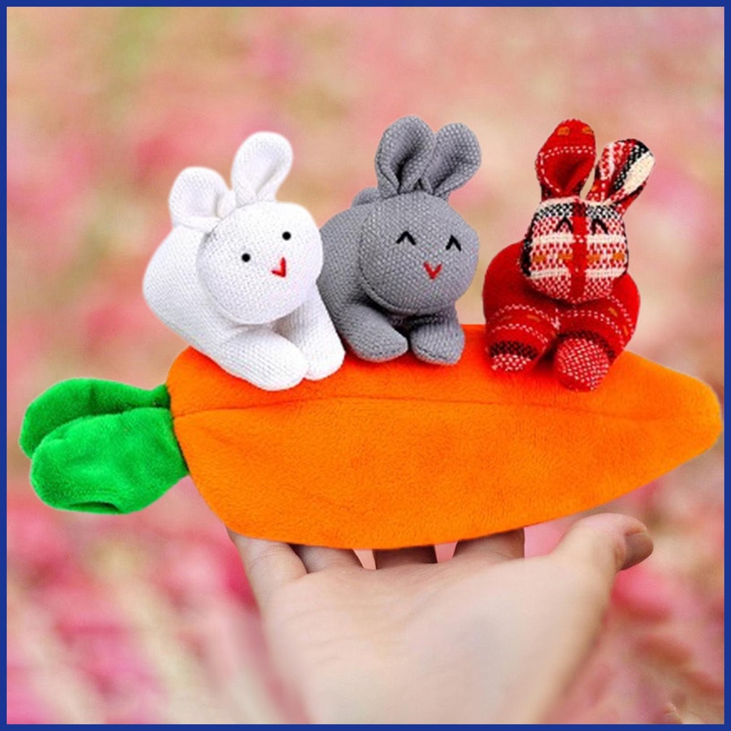 Búp Bê Thỏ Bông Mini 3 Bunnies Mềm Mại Có Túi Đựng Cà Rốt Dễ Thương