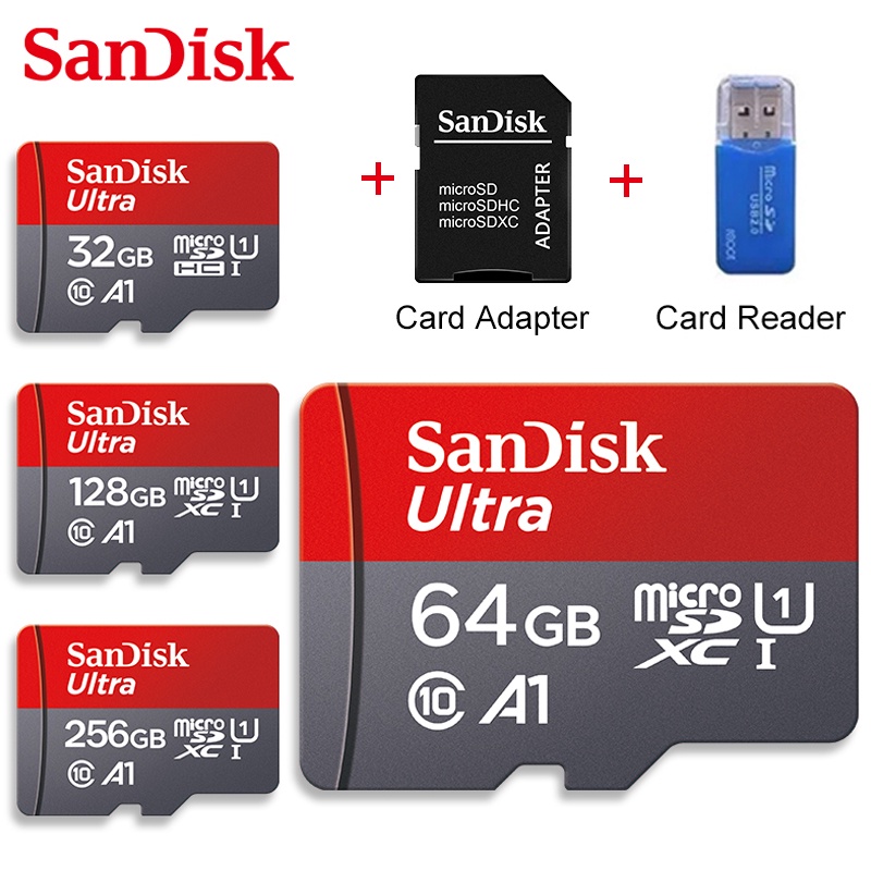 SANDISK Thẻ Nhớ Micro SD / TF / SDXC 16GB 32GB 64GB 128GB 256GB 512GB Class10 64g 32g 128g A1 100mb Cho CCTV MP4 MP3 Và Phụ Kiện