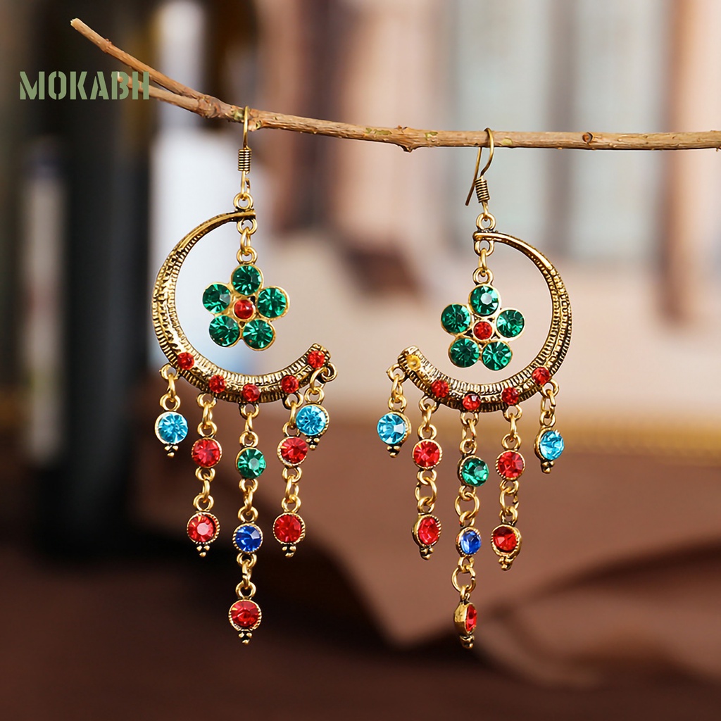 1 Đôi Bông Tai Hình Bán Nguyệt Dạng Tua Rua Lâu Trôi Tinh Tế Thời Trang Dự Tiệc