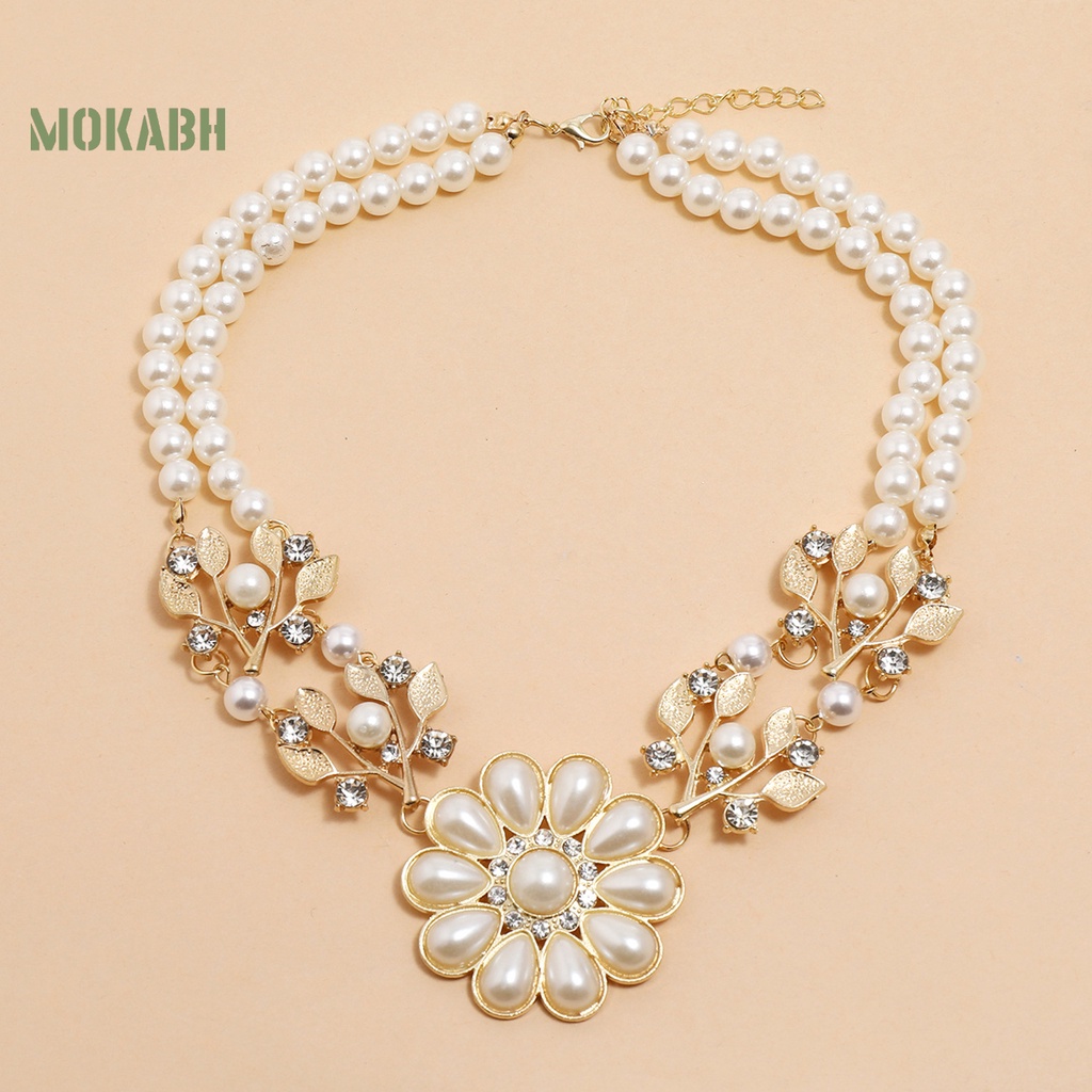 Vòng Cổ Choker Hai Lớp Đính Hoa Hướng Dương Và Ngọc Trai Nhân Tạo Phong Cách Bohemian Thanh Lịch Dành Cho Nữ