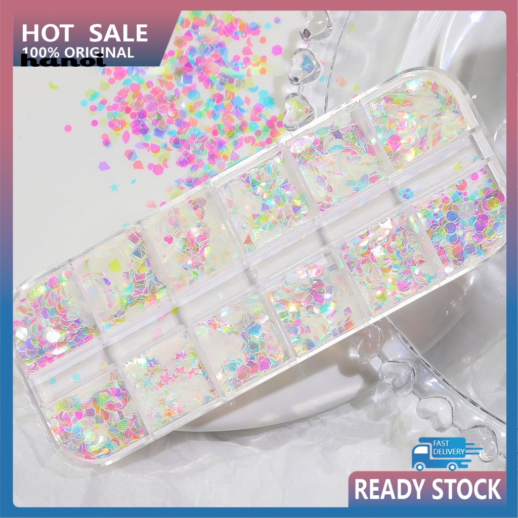 Hộp Kim Sa 12 Ngăn Hình Trăng Sao Lấp Lánh Trang Trí Móng Tay DIY