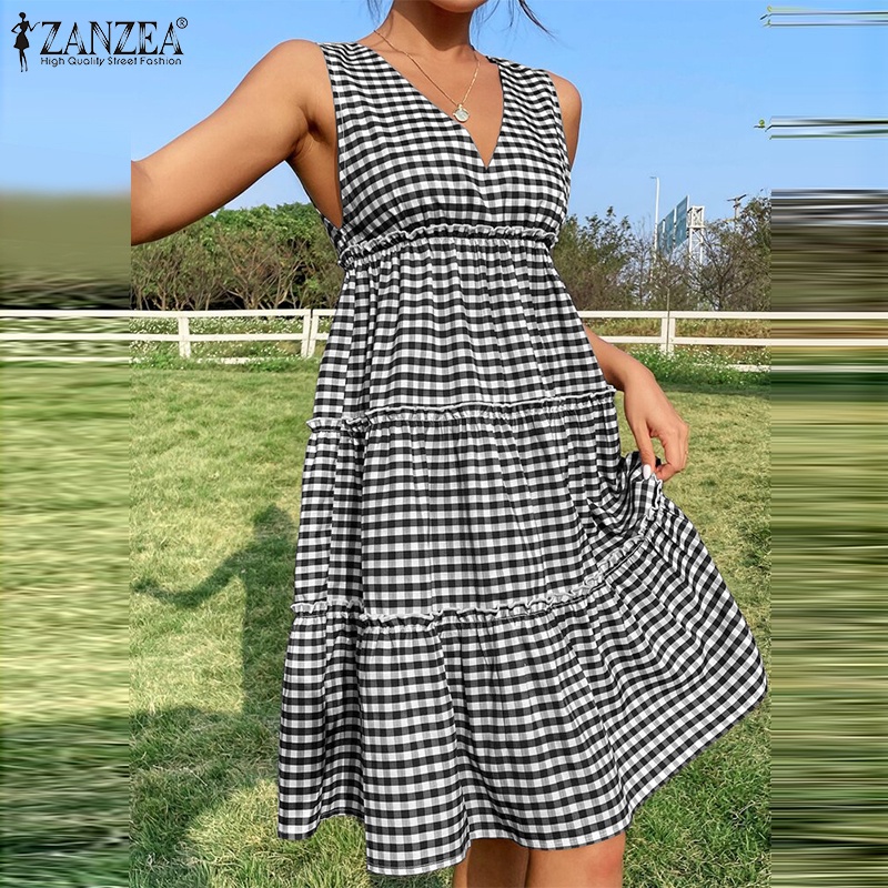Zanzea Đầm Nữ Cộc Tay Cổ Chữ V Thời Trang Hàn